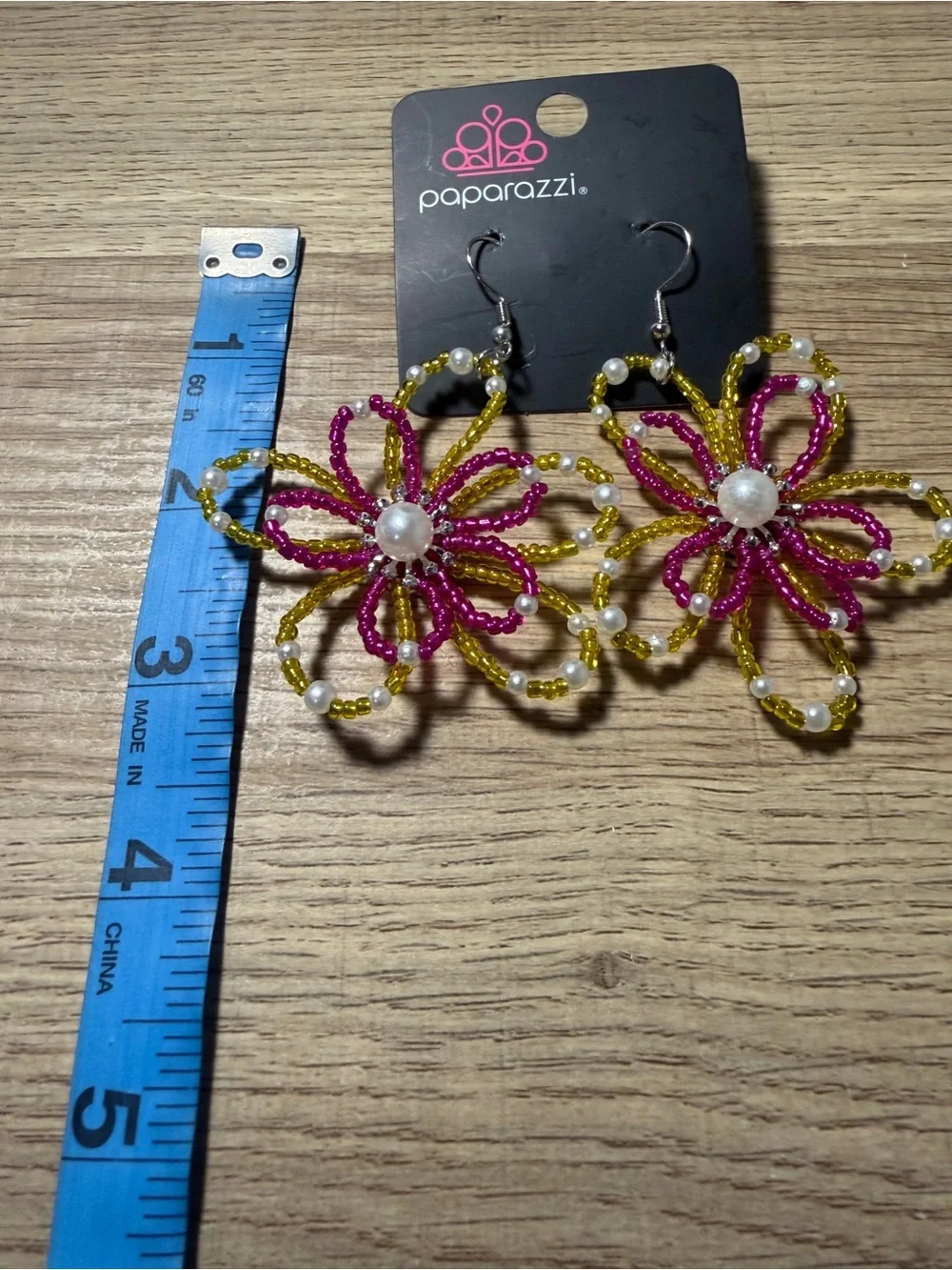 Paparazzi Pink and Yellow Beaded Floral Drop Earrings